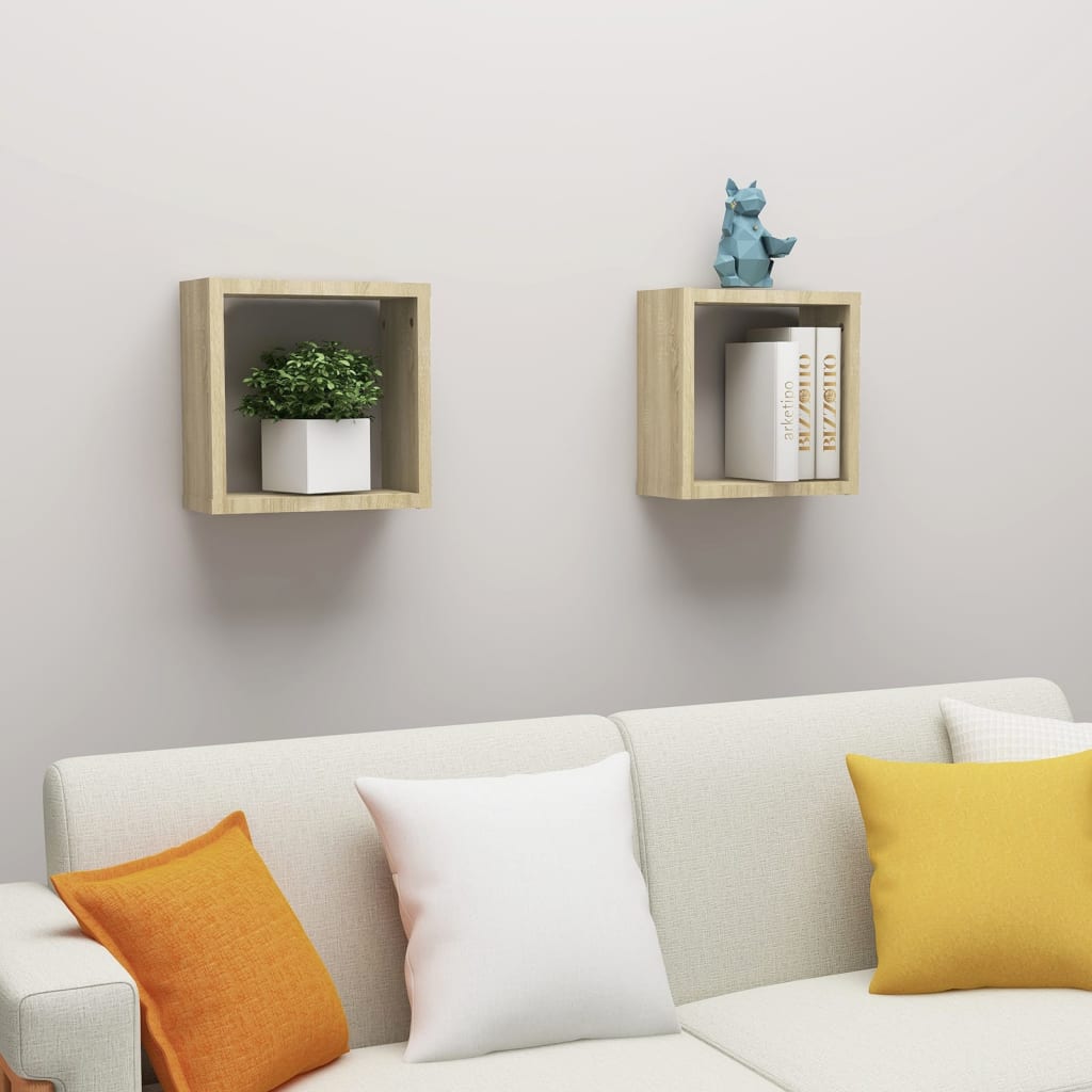 Étagères cube murales 2 pcs Chêne sonoma 30x15x30 cm - Xios Store SNC