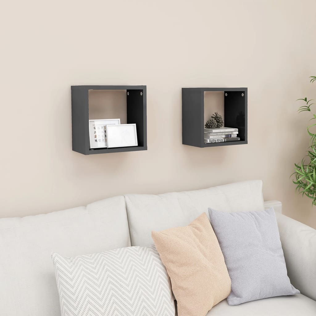 Étagères cube murales 2 pcs Gris brillant 26x15x26 cm - Xios Store SNC