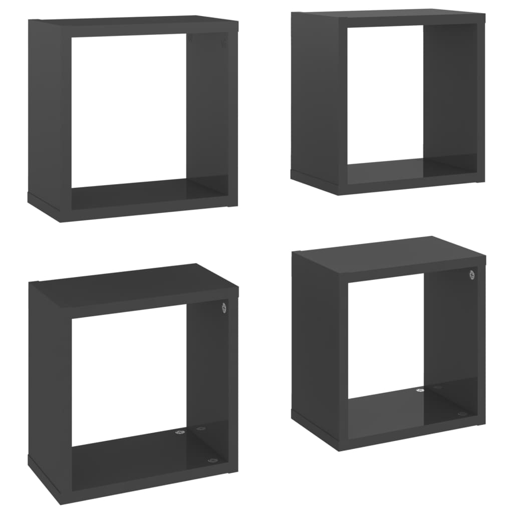 Étagères cube murales 4 pcs Gris brillant 26x15x26 cm - Xios Store SNC