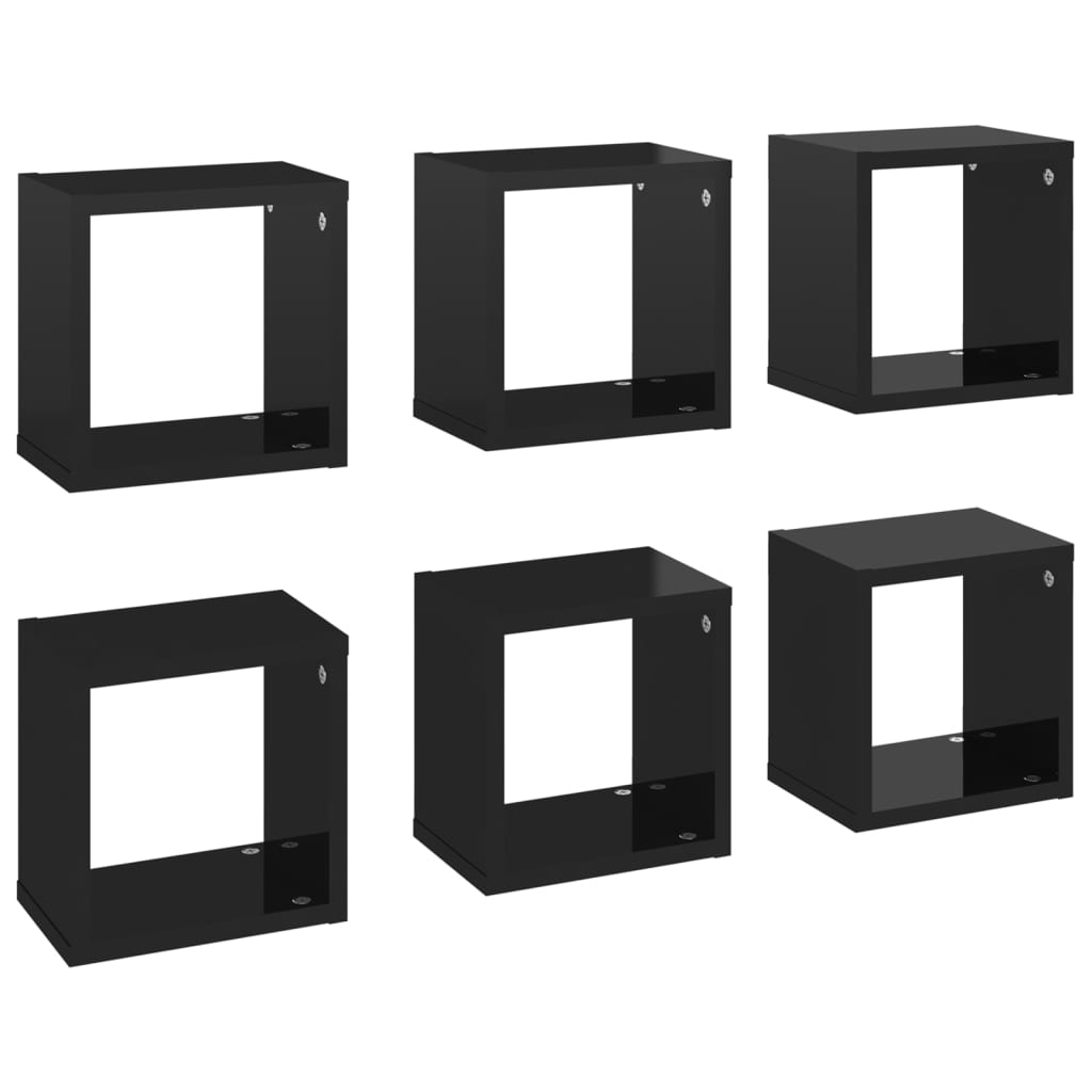 Étagères cube murales 6 pcs Noir brillant 22x15x22 cm - Xios Store SNC