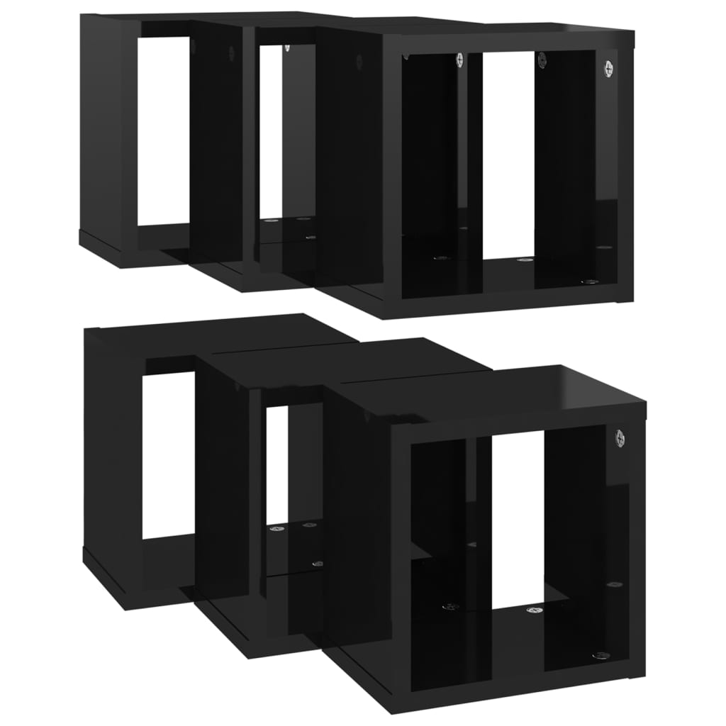 Étagères cube murales 6 pcs Noir brillant 22x15x22 cm - Xios Store SNC