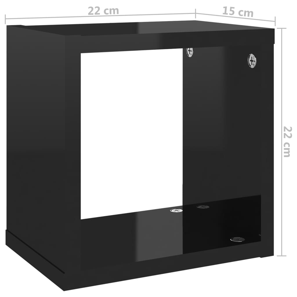 Étagères cube murales 6 pcs Noir brillant 22x15x22 cm - Xios Store SNC