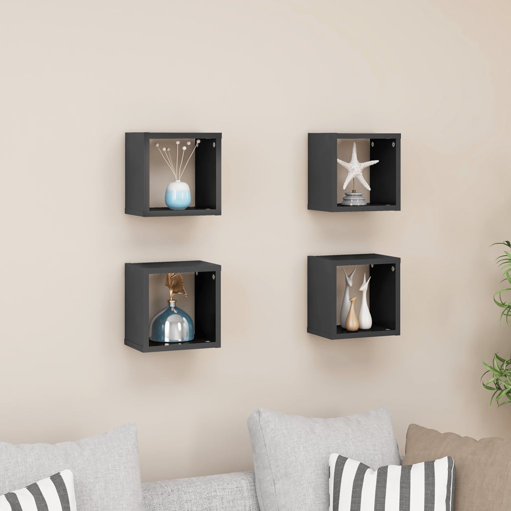 Étagères cube murales 4 pcs Gris brillant 22x15x22 cm - Xios Store SNC