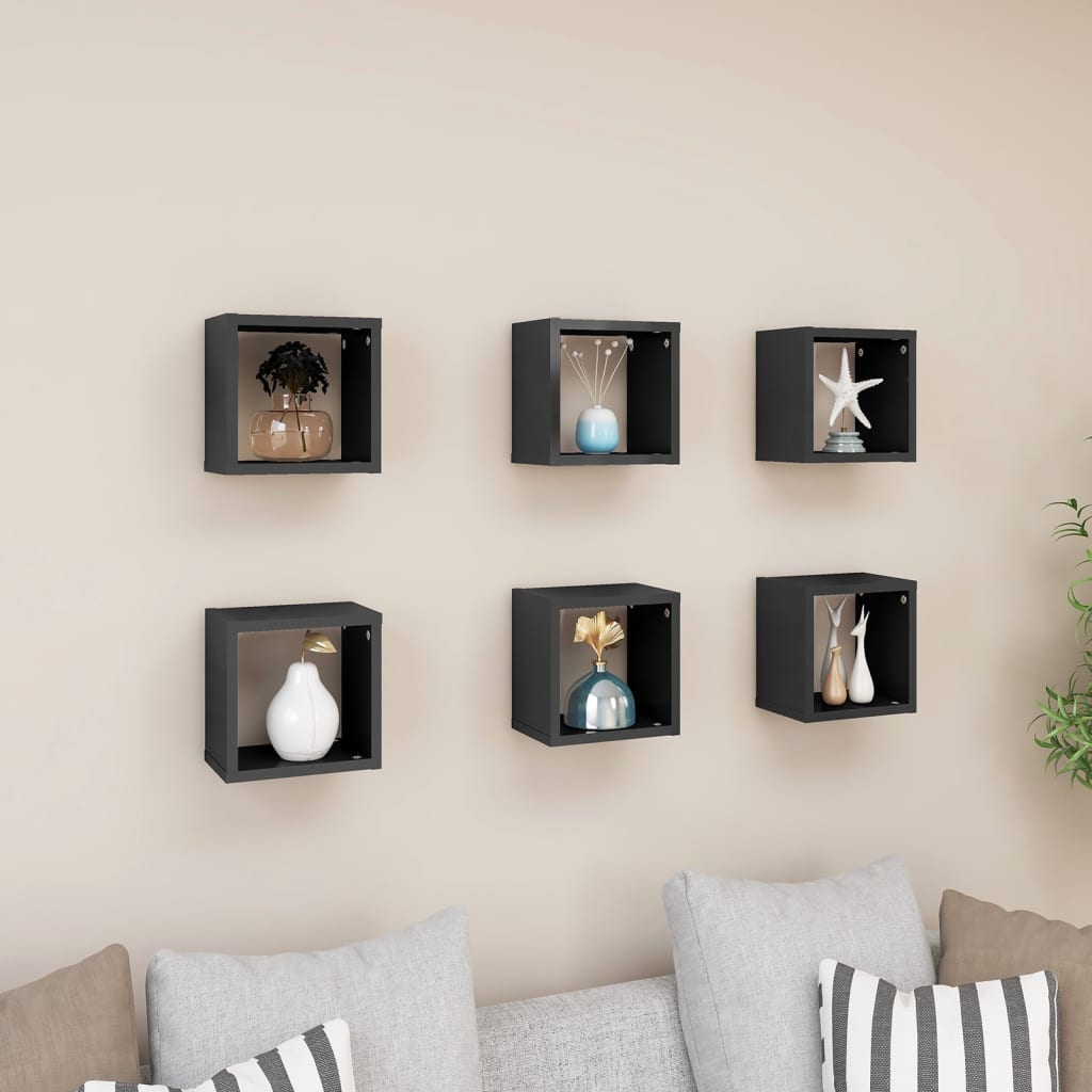 Étagères cube murales 6 pcs Gris brillant 22x15x22 cm - Xios Store SNC