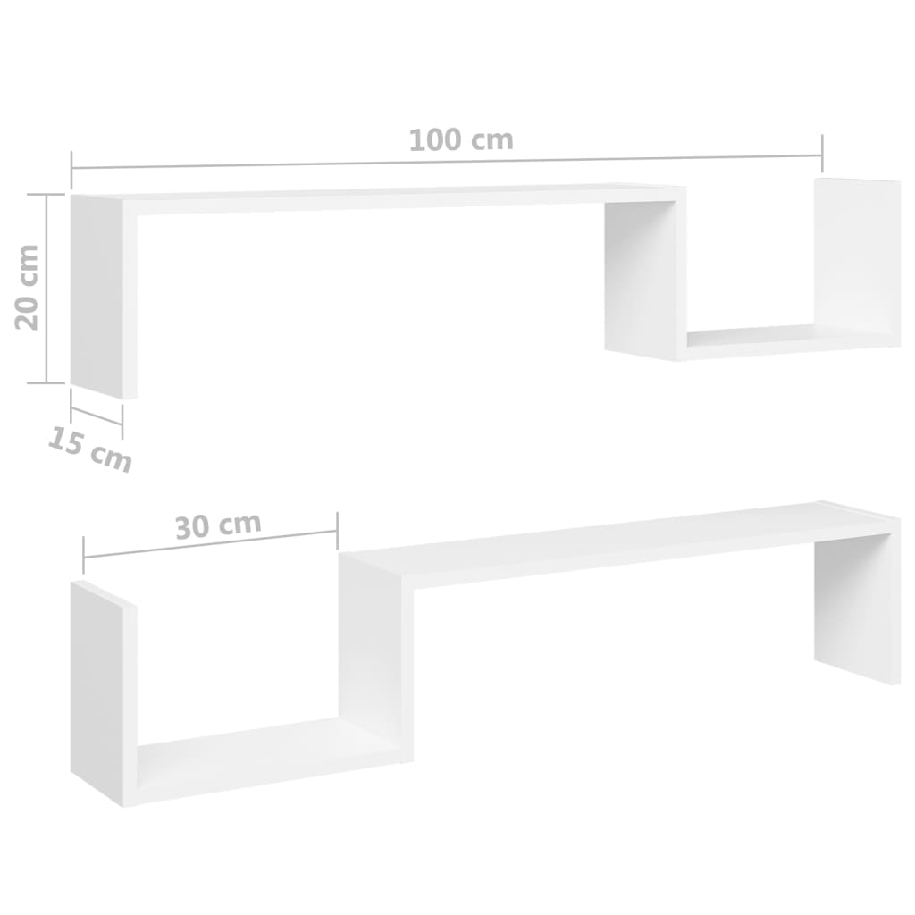 Étagères murales 2 pcs blanc 100x15x20 cm bois d'ingénierie Étagères murales & corniches vidaXL   