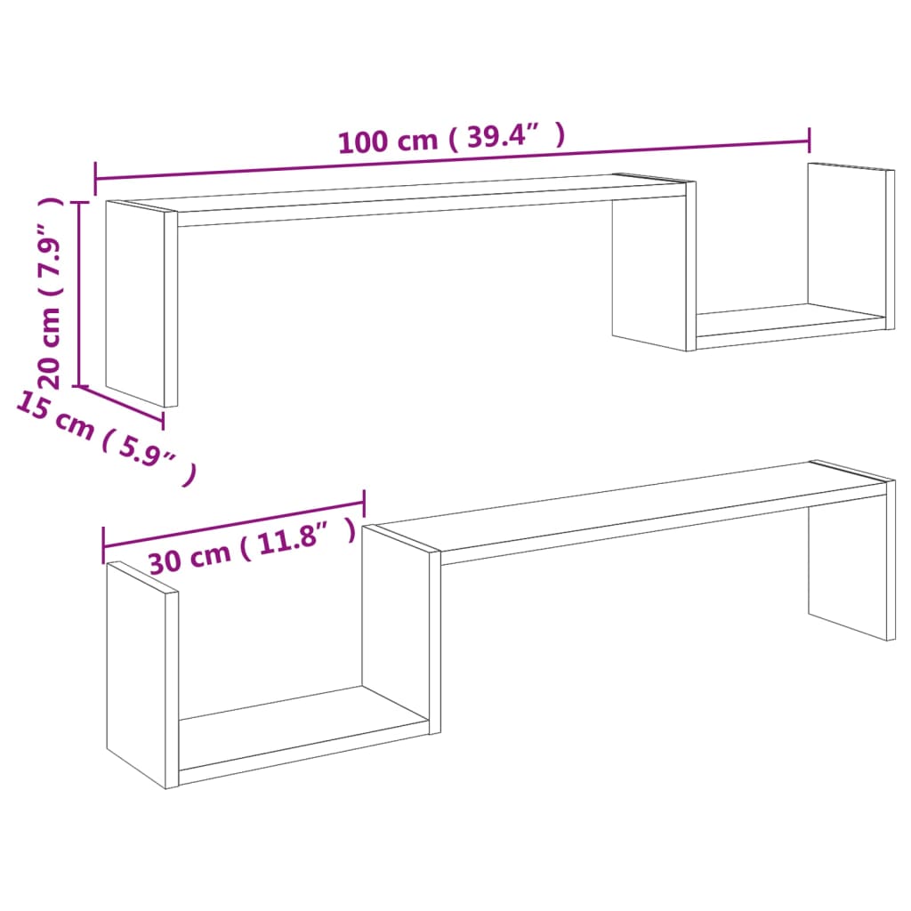 Étagères murales 2 pcs chêne sonoma 100x15x20cm bois ingénierie Étagères murales & corniches vidaXL   