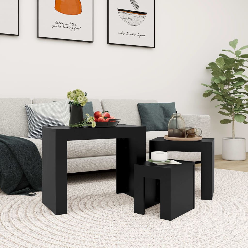 Tables basses gigognes 3 pcs noir bois d'ingénierie Tables basses vidaXL