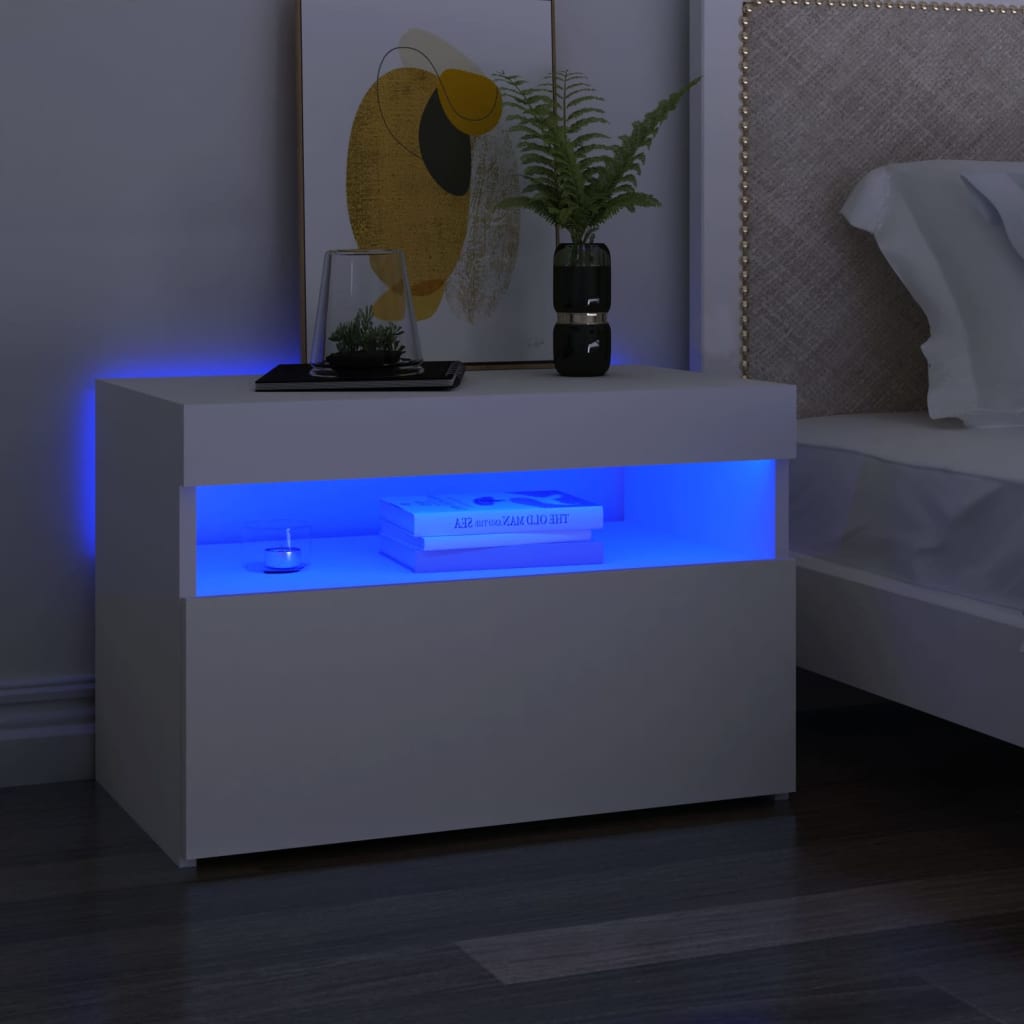 Table de chevet avec lumières LED Blanc 60x35x40 cm Tables de chevet vidaXL