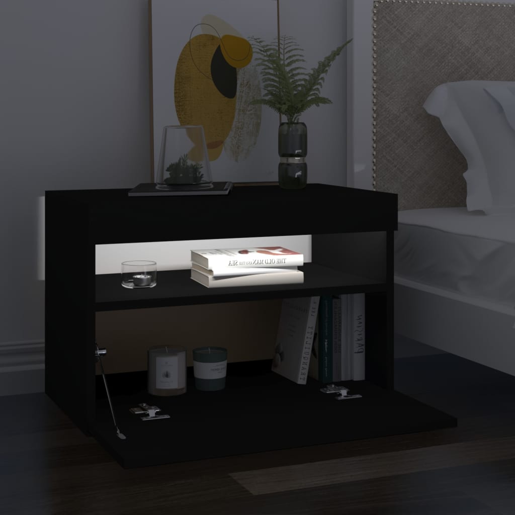 Table de chevet avec lumières LED noir 60x35x40 cm Tables de chevet vidaXL