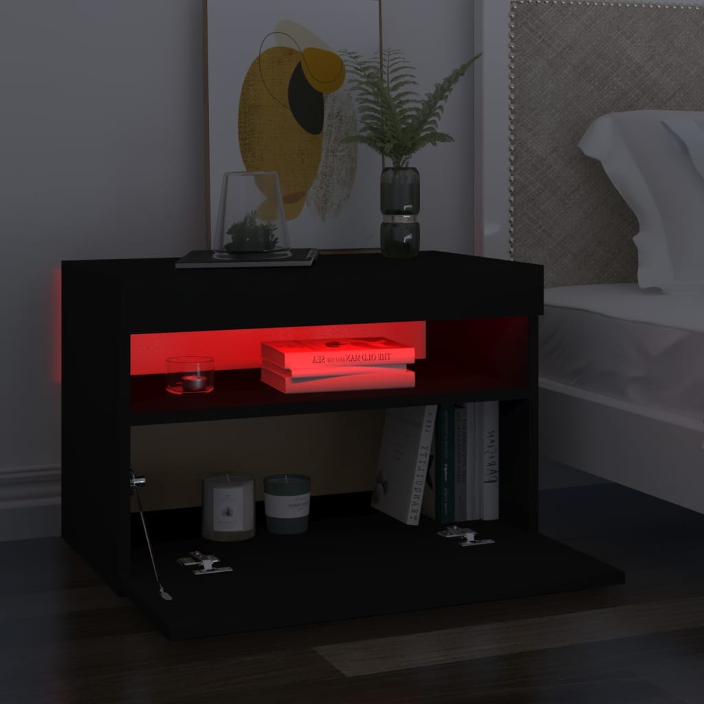 Table de chevet avec lumières LED noir 60x35x40 cm Tables de chevet vidaXL