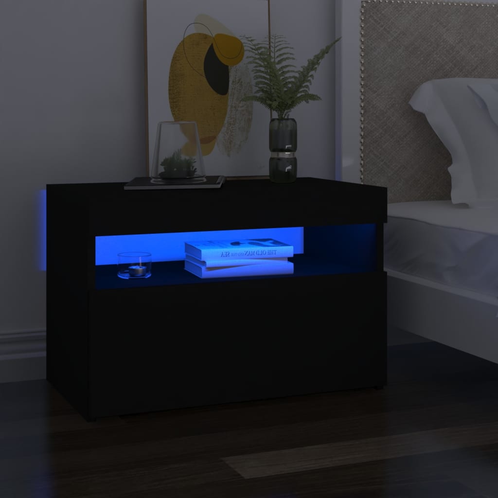 Table de chevet avec lumières LED noir 60x35x40 cm Tables de chevet vidaXL