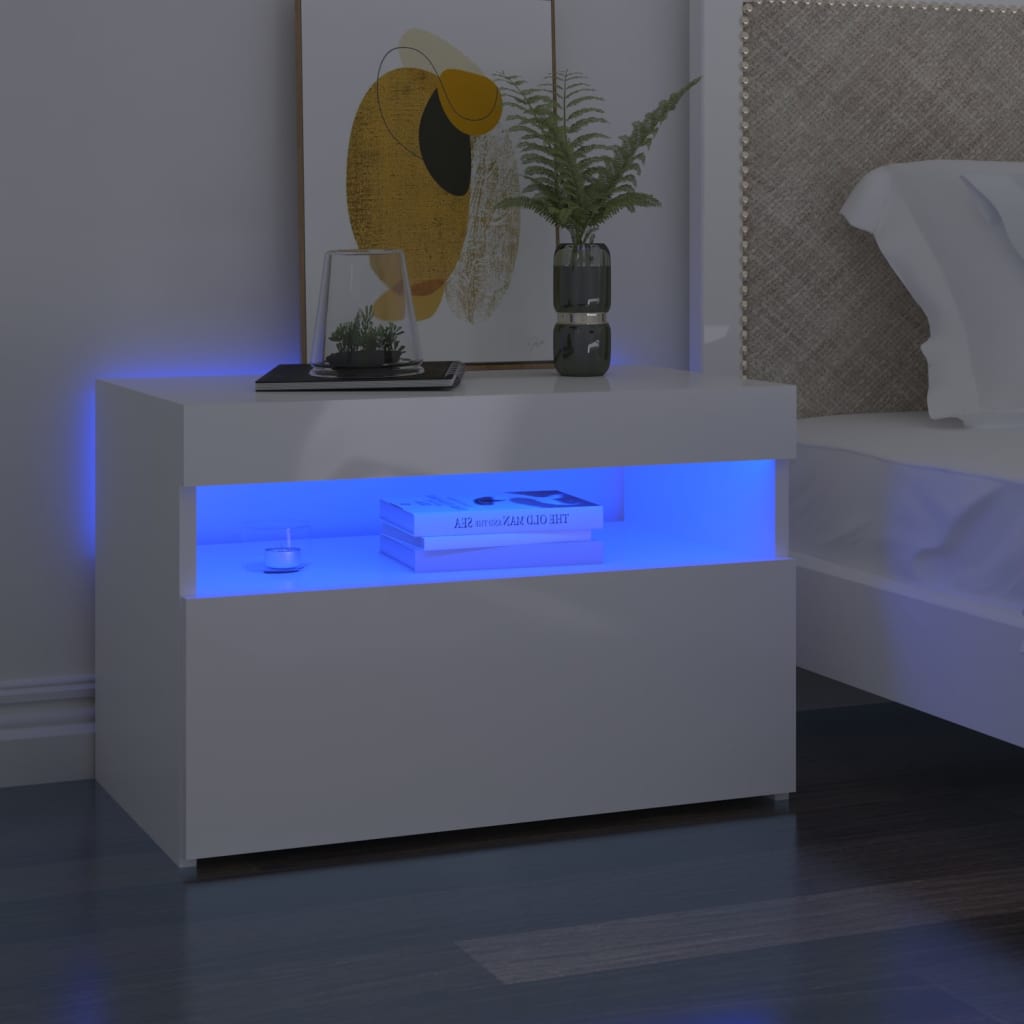 Table de chevet avec lumières LED blanc brillant 60x35x40 cm Tables de chevet vidaXL