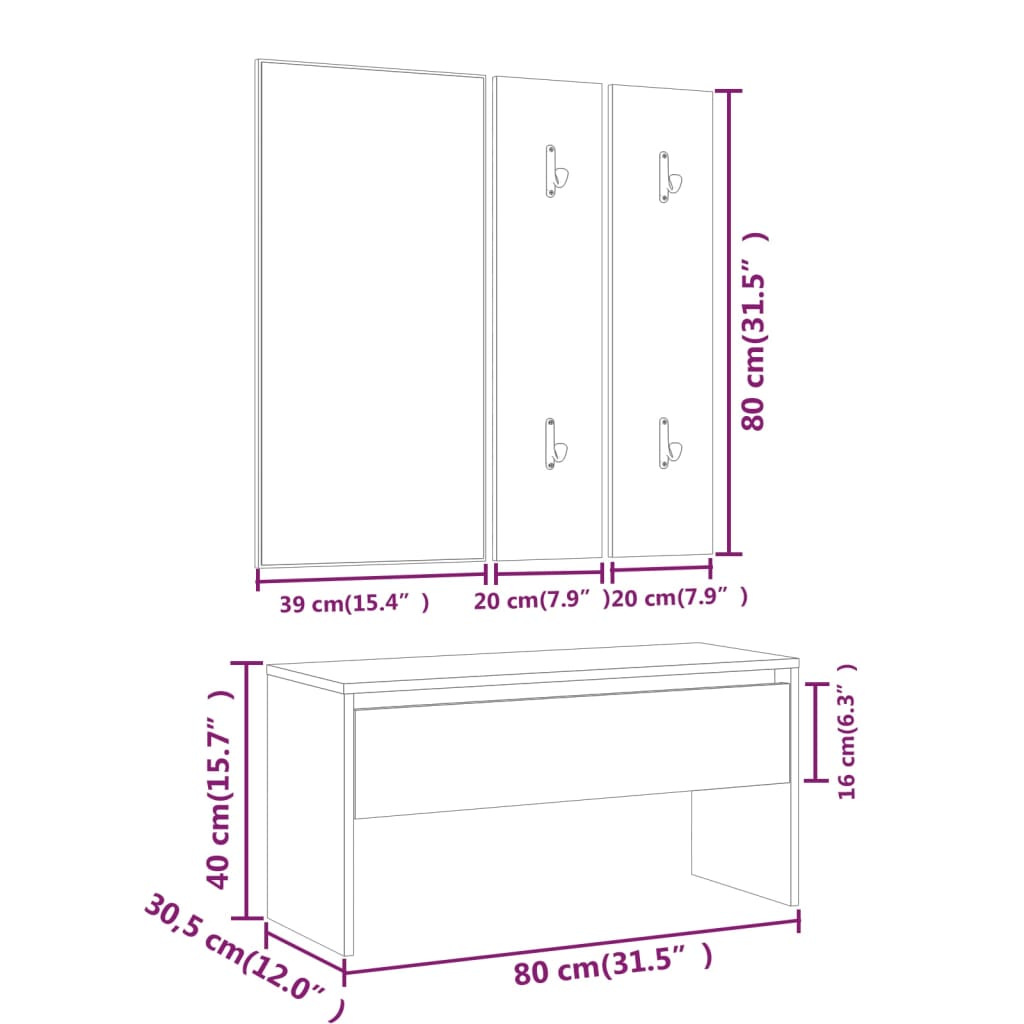 Ensemble de meubles de couloir Gris béton Bois d'ingénierie Bancs coffres vidaXL   