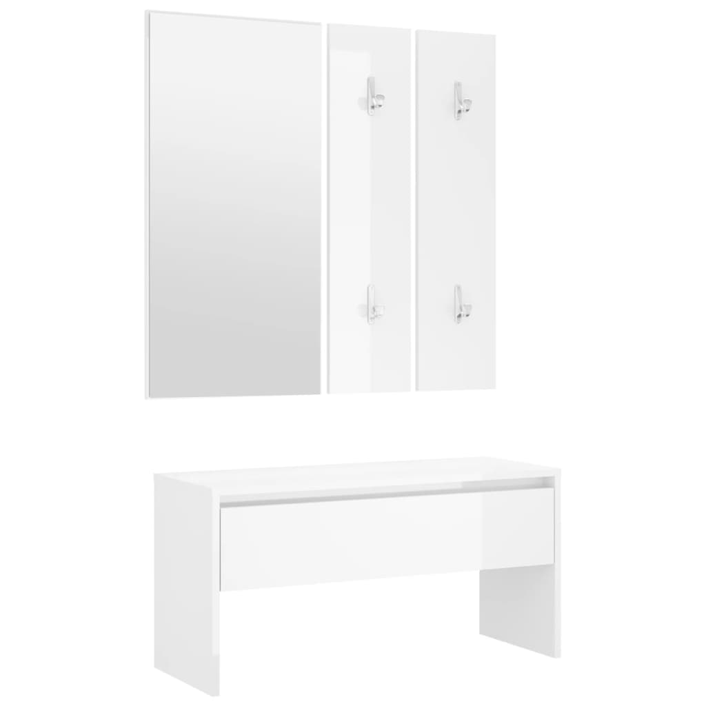 Ensemble de meubles de couloir Blanc brillant Bois d'ingénierie Bancs coffres vidaXL   