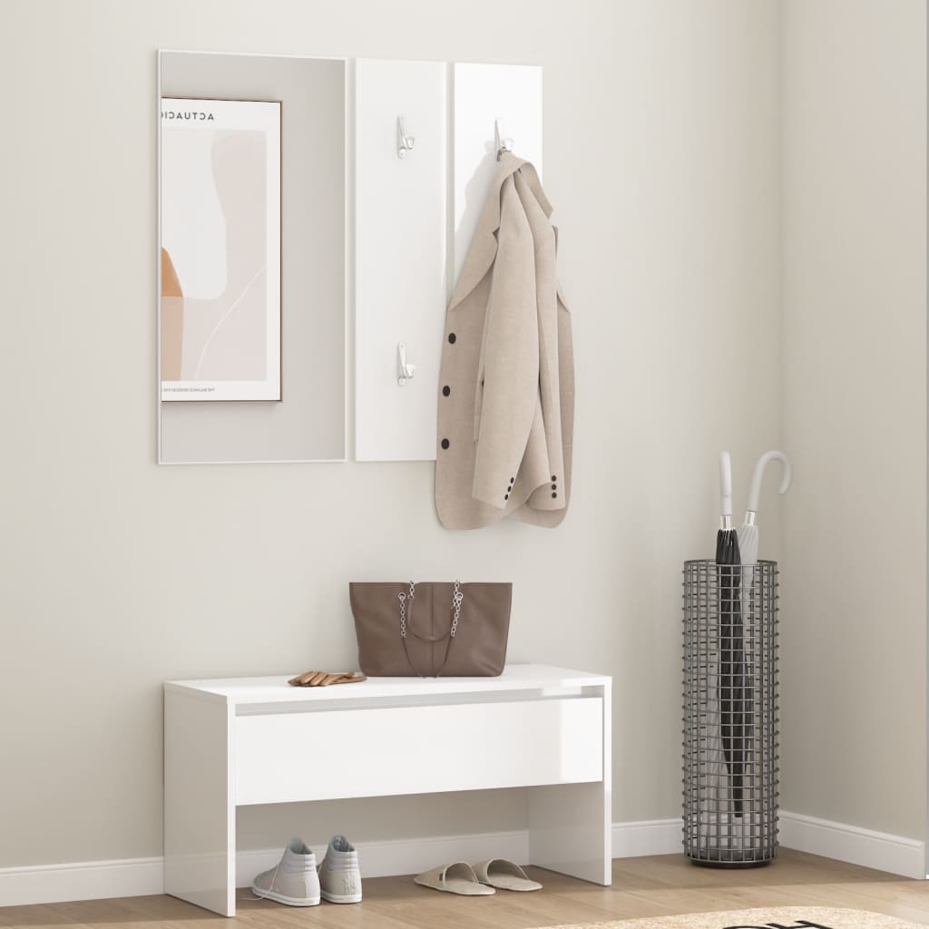 Ensemble de meubles de couloir Blanc brillant Bois d'ingénierie Bancs coffres vidaXL   