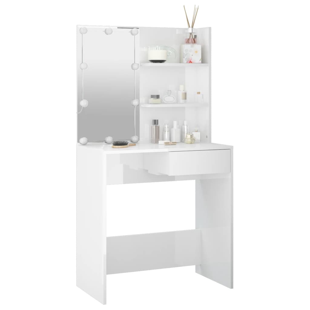 Coiffeuse avec LED Blanc brillant 74,5x40x141 cm Coiffeuses vidaXL   