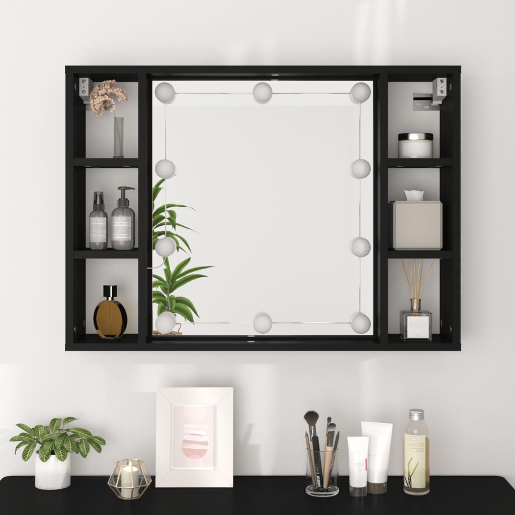 Armoire à miroir avec LED noir 76x15x55 cm Armoires & meubles de rangement vidaXL