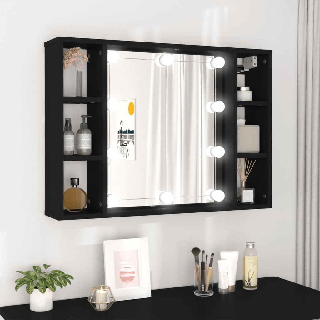 Armoire à miroir avec LED noir 76x15x55 cm Armoires & meubles de rangement vidaXL