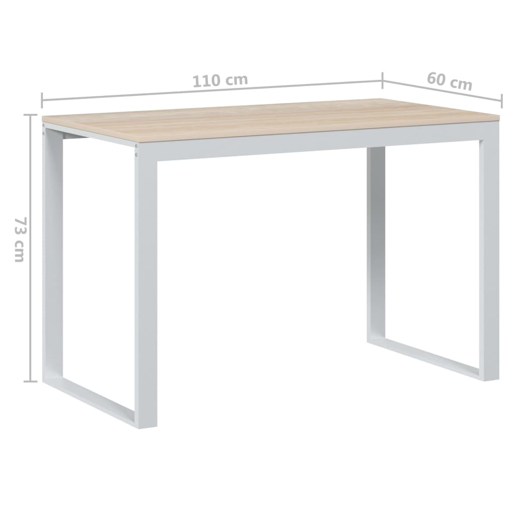 Bureau d'ordinateur Blanc et chêne 110x60x73 cm Aggloméré Bureaux vidaXL   