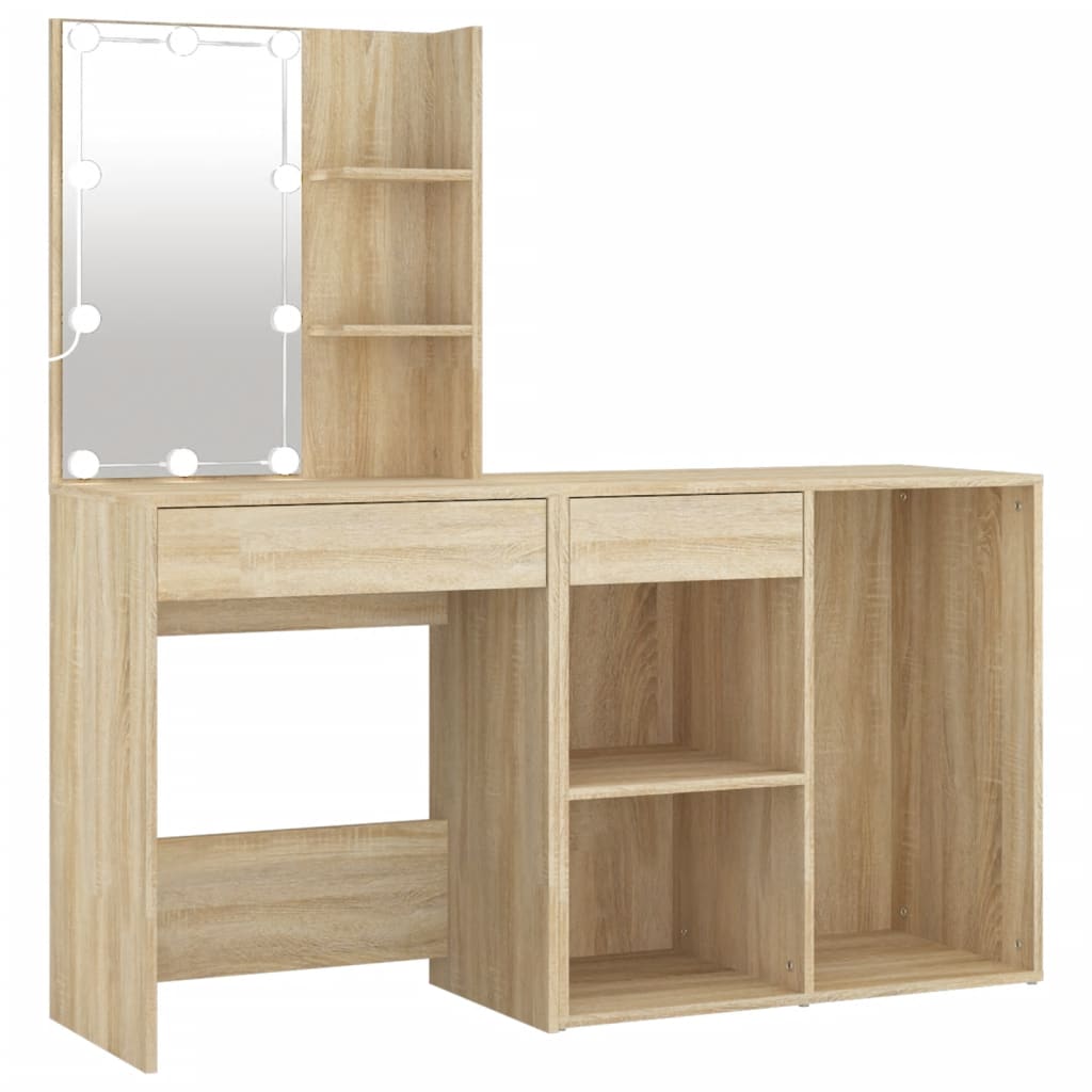 Coiffeuse à LED avec armoire Chêne sonoma Bois d'ingénierie Coiffeuses vidaXL   