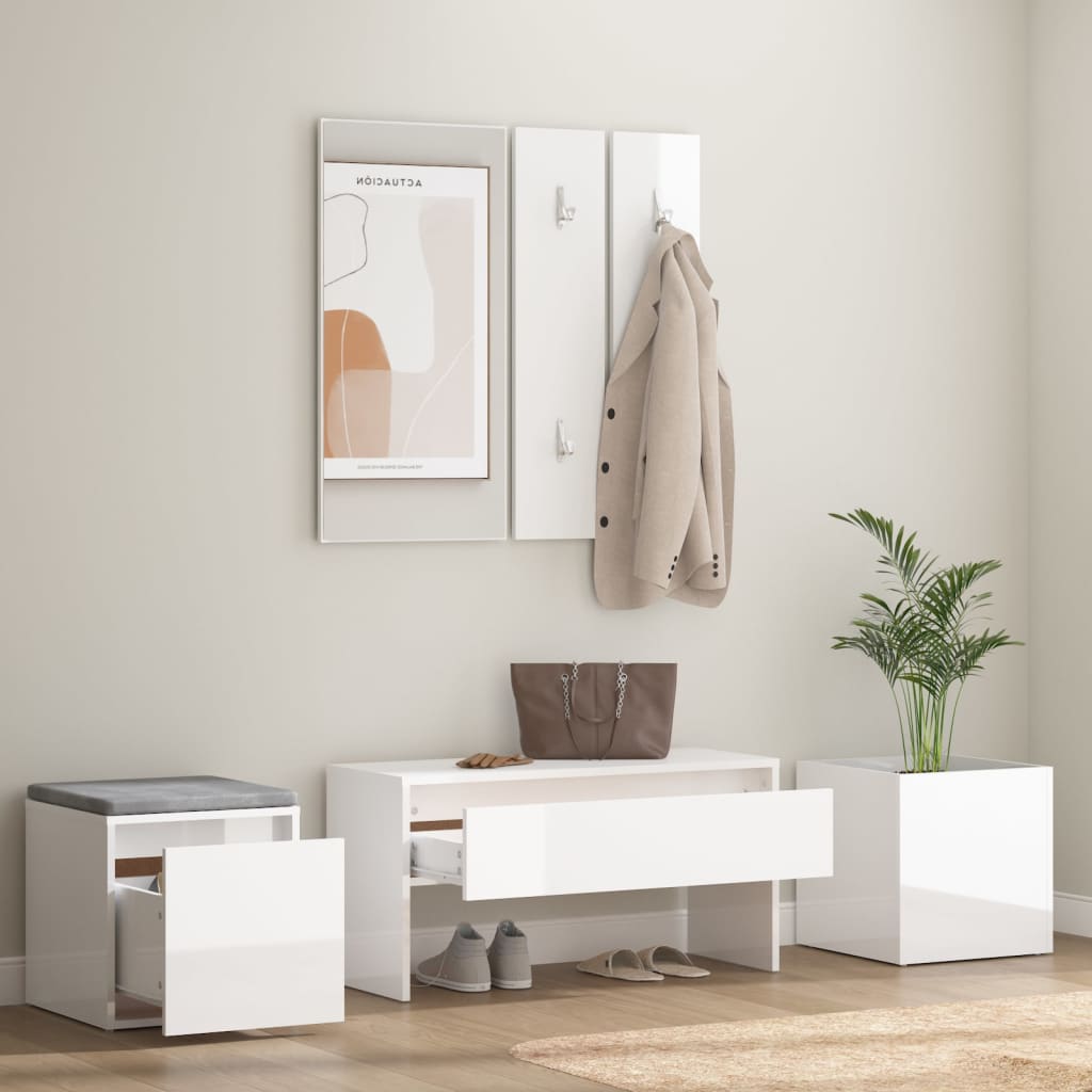 Ensemble de meubles de couloir Blanc brillant Bois d'ingénierie Bancs coffres vidaXL