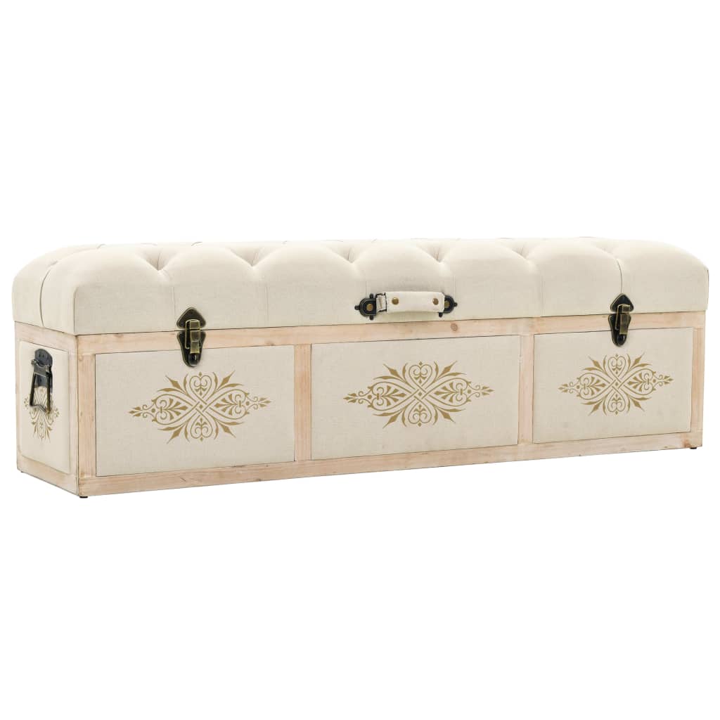 Banc de rangement 110 cm Crème Bois de sapin massif et tissu Bancs coffres vidaXL   