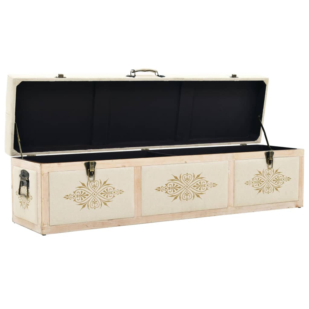 Banc de rangement 110 cm Crème Bois de sapin massif et tissu Bancs coffres vidaXL   