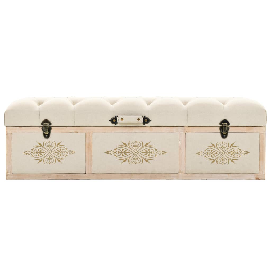 Banc de rangement 110 cm Crème Bois de sapin massif et tissu Bancs coffres vidaXL   