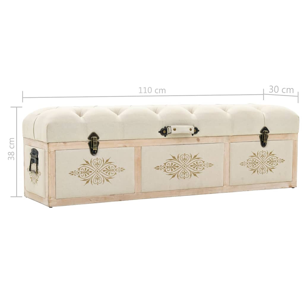 Banc de rangement 110 cm Crème Bois de sapin massif et tissu Bancs coffres vidaXL   