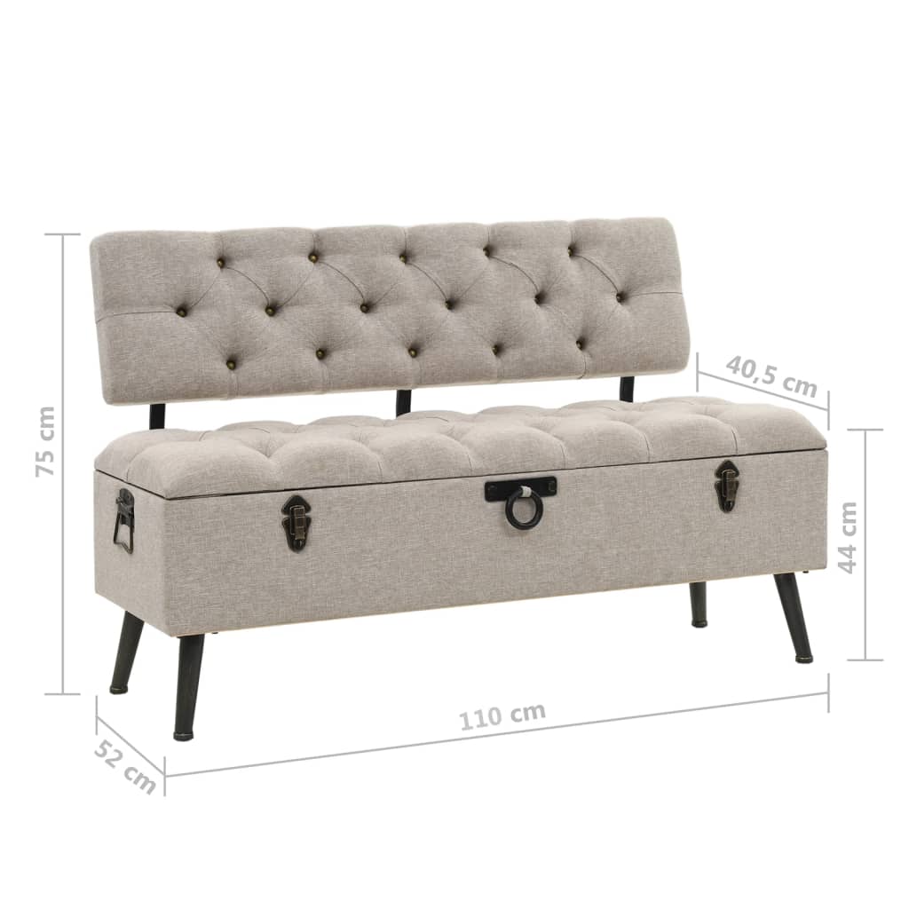 Banc de rangement avec dossier 110 cm Crème Tissu Bancs coffres vidaXL   