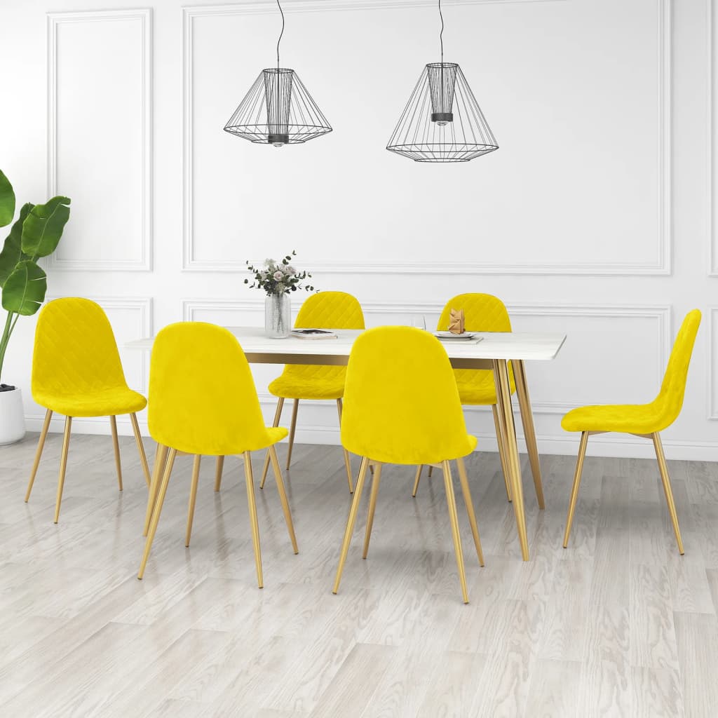 Chaises à manger lot de 6 Jaune moutarde Velours Chaises de cuisine vidaXL   