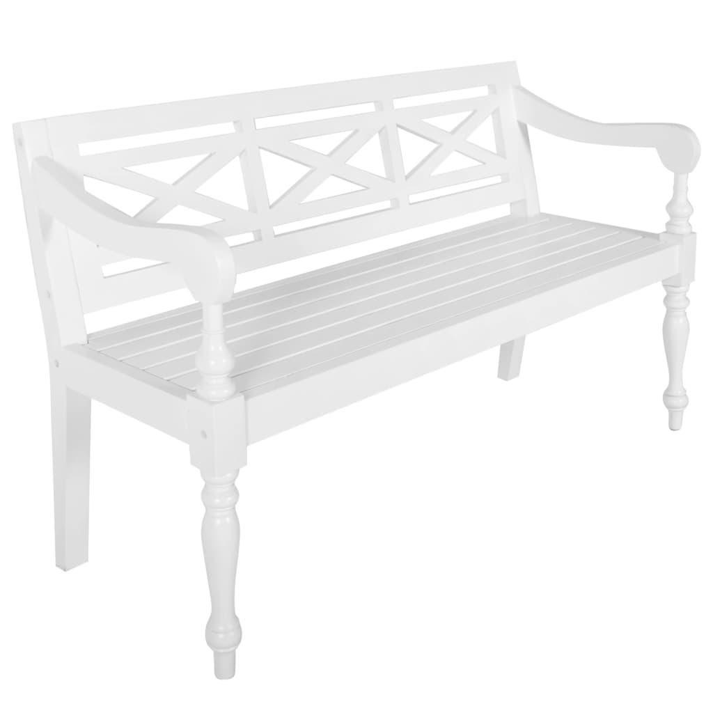 Banc Batavia 123 cm Bois d'acajou massif Blanc Bancs coffres vidaXL   