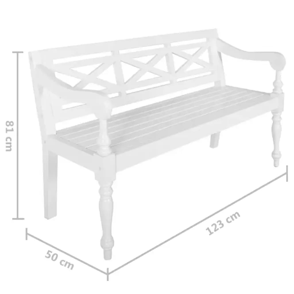 Banc Batavia 123 cm Bois d'acajou massif Blanc Bancs coffres vidaXL   