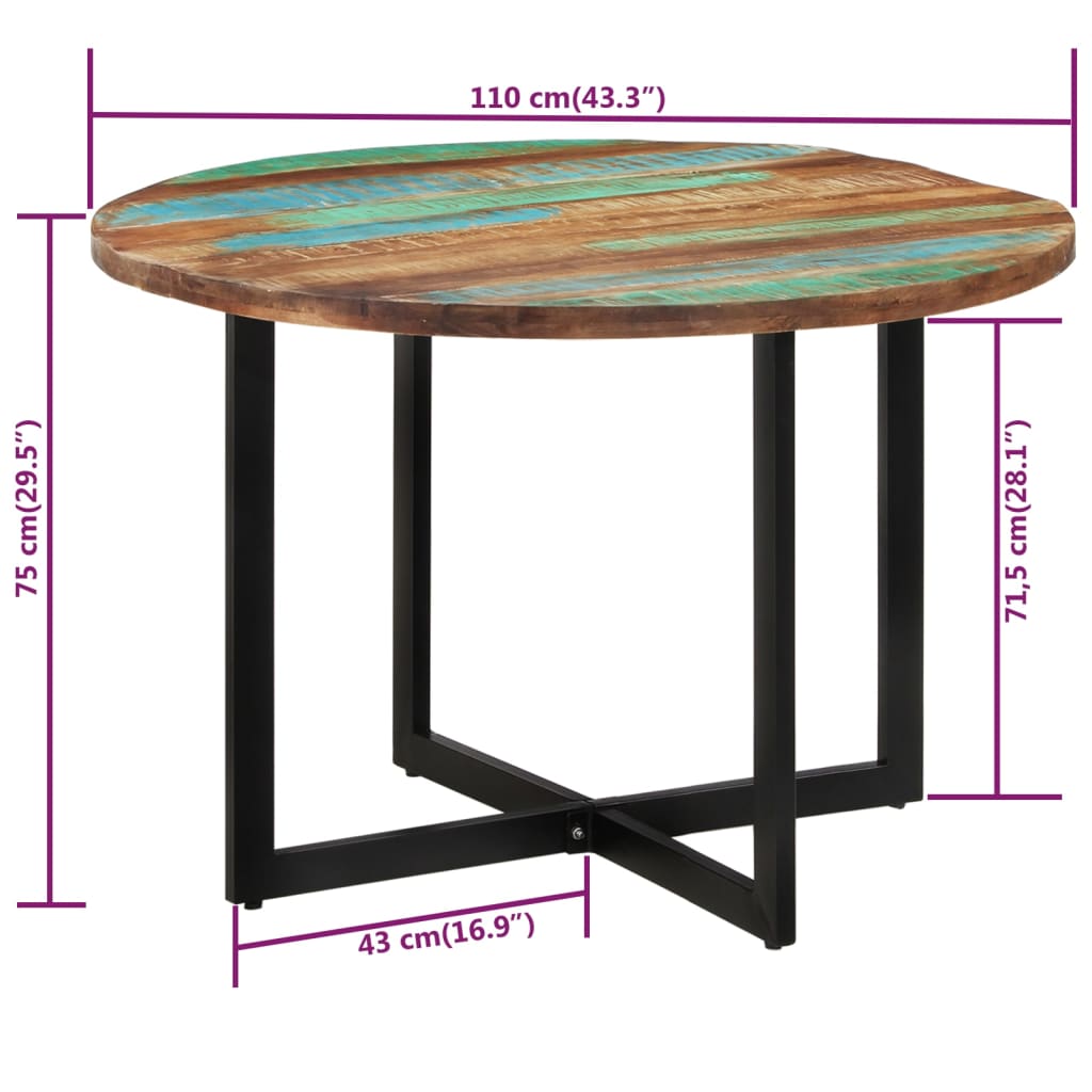 Table à manger 110x75 cm Bois massif de récupération - Xios Store SNC