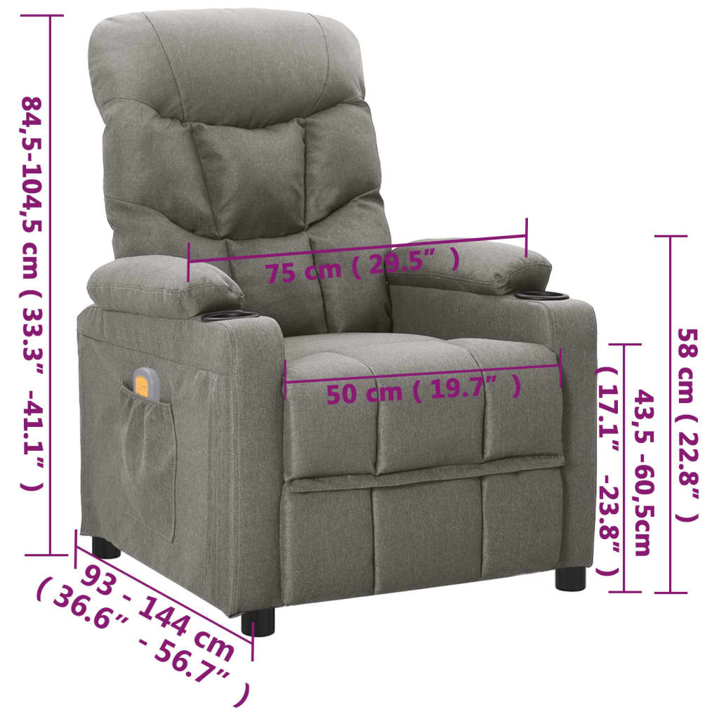 Fauteuil de massage Gris clair Tissu Fauteuils électriques vidaXL   