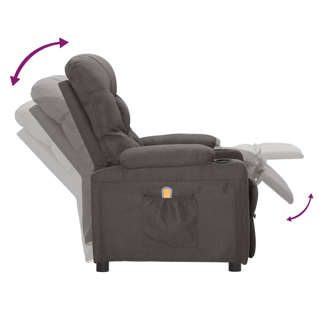 Fauteuil de massage Gris foncé Tissu Fauteuils électriques vidaXL   