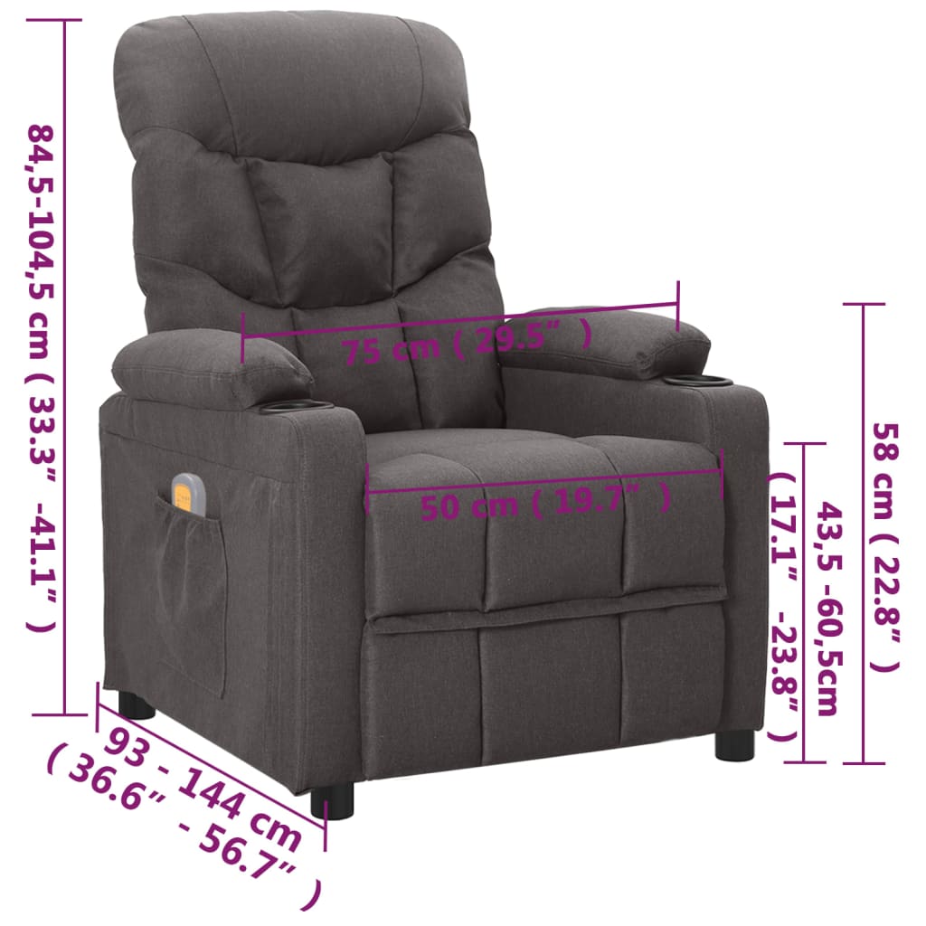 Fauteuil de massage Gris foncé Tissu Fauteuils électriques vidaXL   