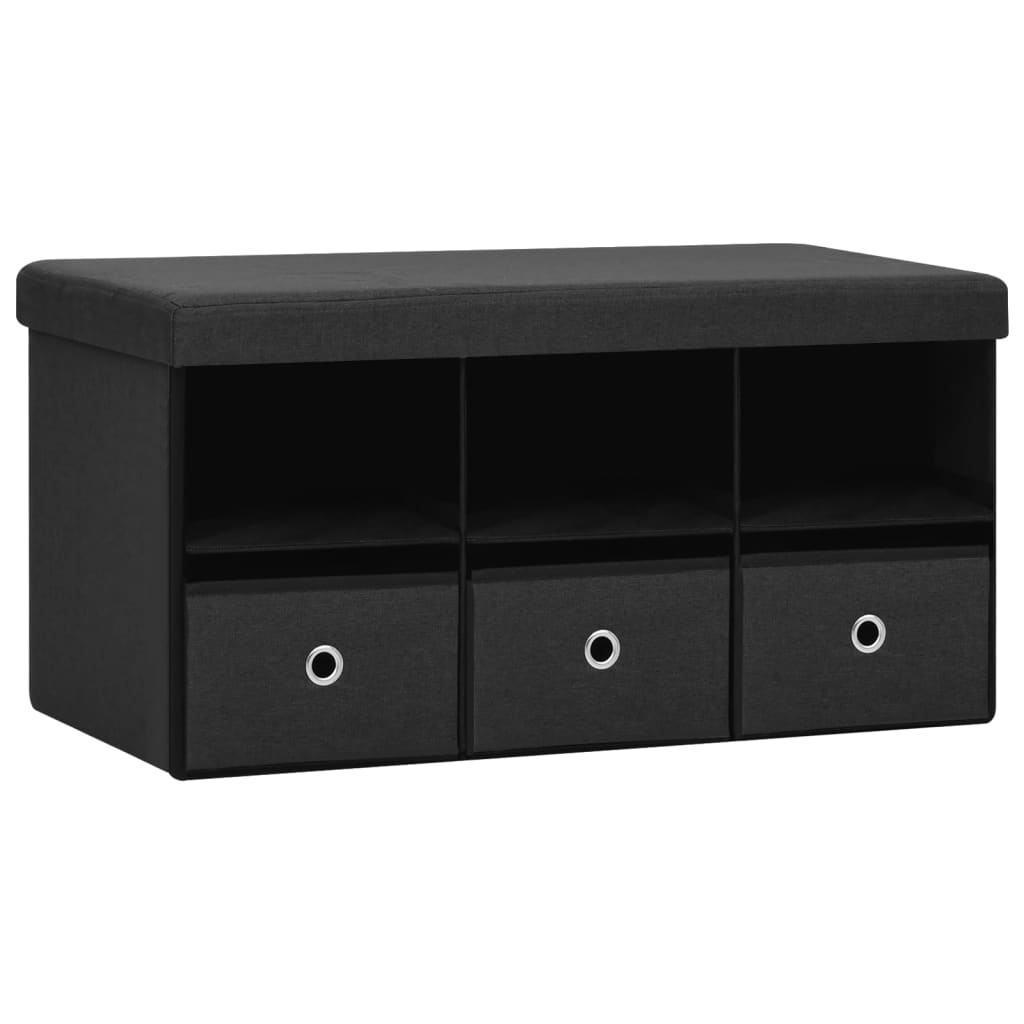 Banc de rangement pliable Noir 76x38x38 cm Faux lin Bancs coffres vidaXL   