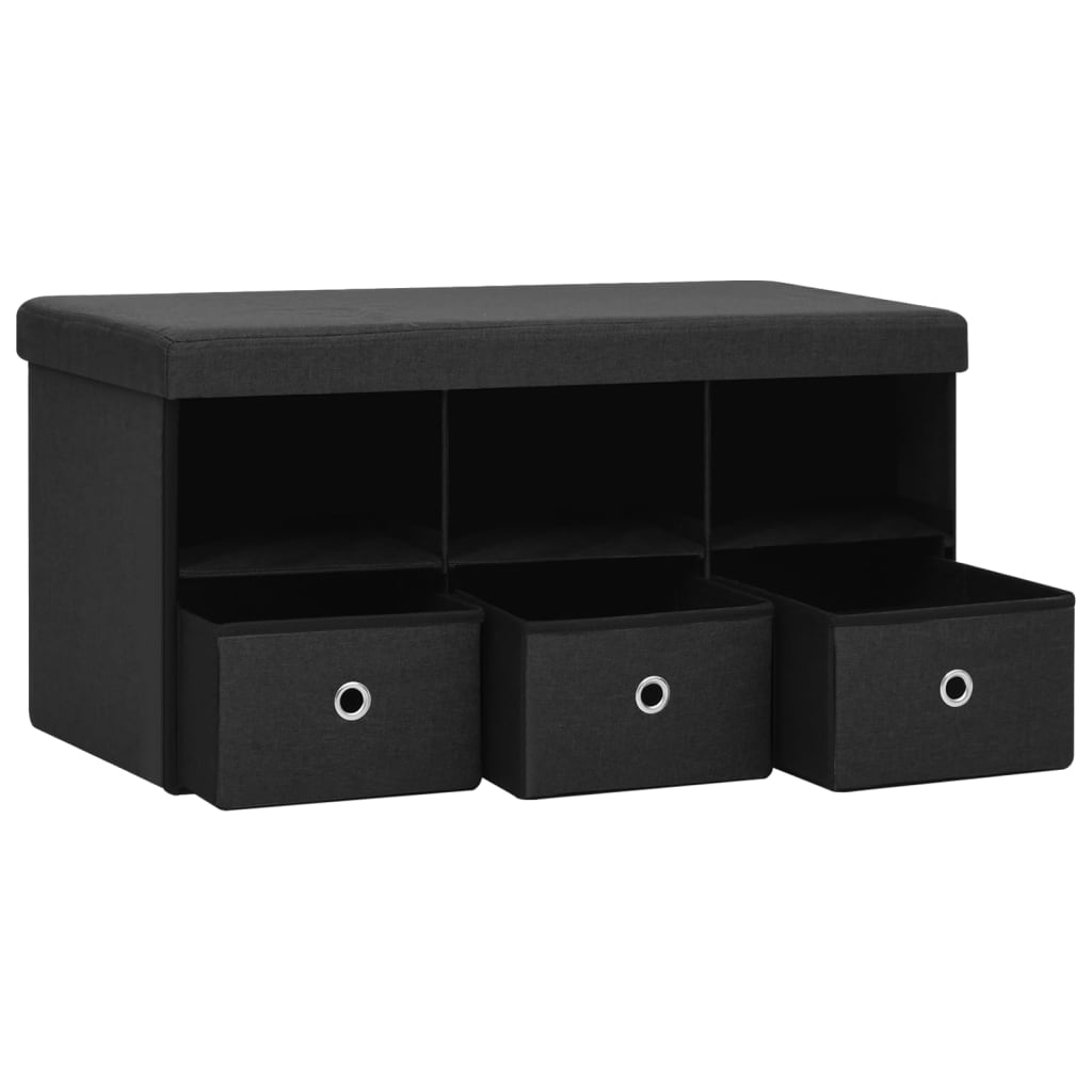 Banc de rangement pliable Noir 76x38x38 cm Faux lin Bancs coffres vidaXL   