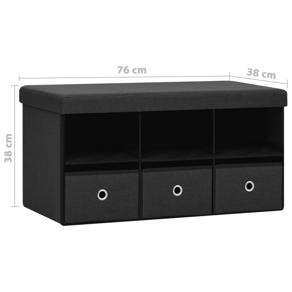 Banc de rangement pliable Noir 76x38x38 cm Faux lin Bancs coffres vidaXL   