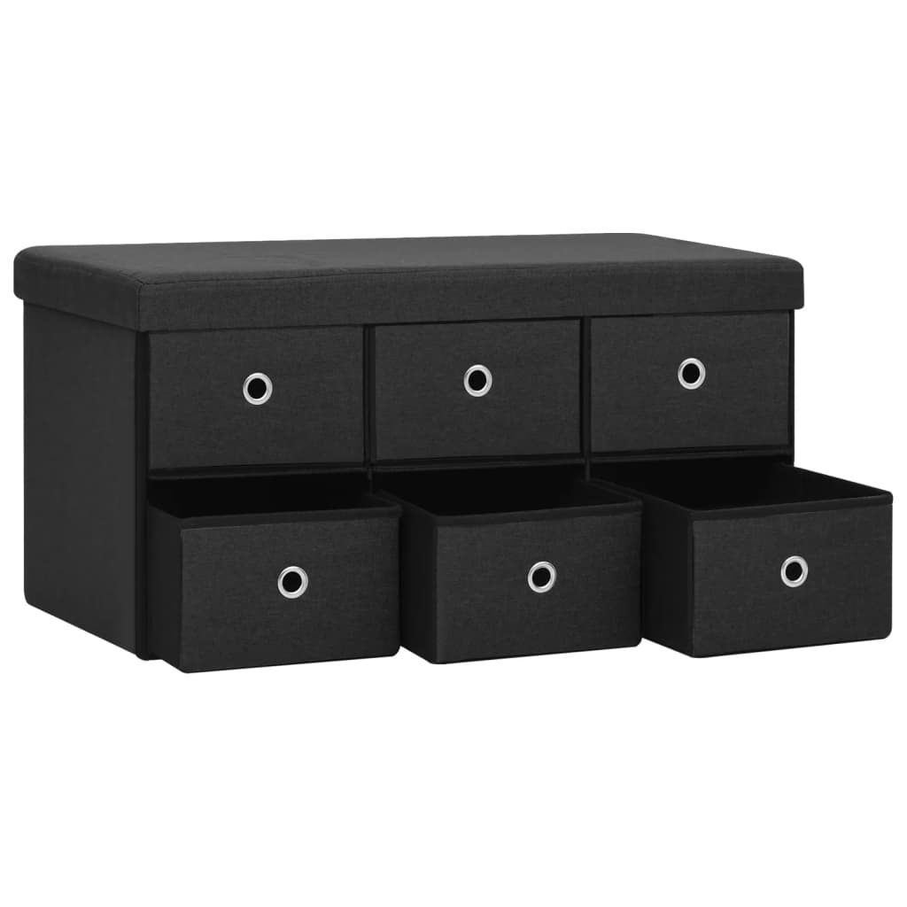 Banc de rangement pliable Noir 76x38x38 cm Faux lin Bancs coffres vidaXL   