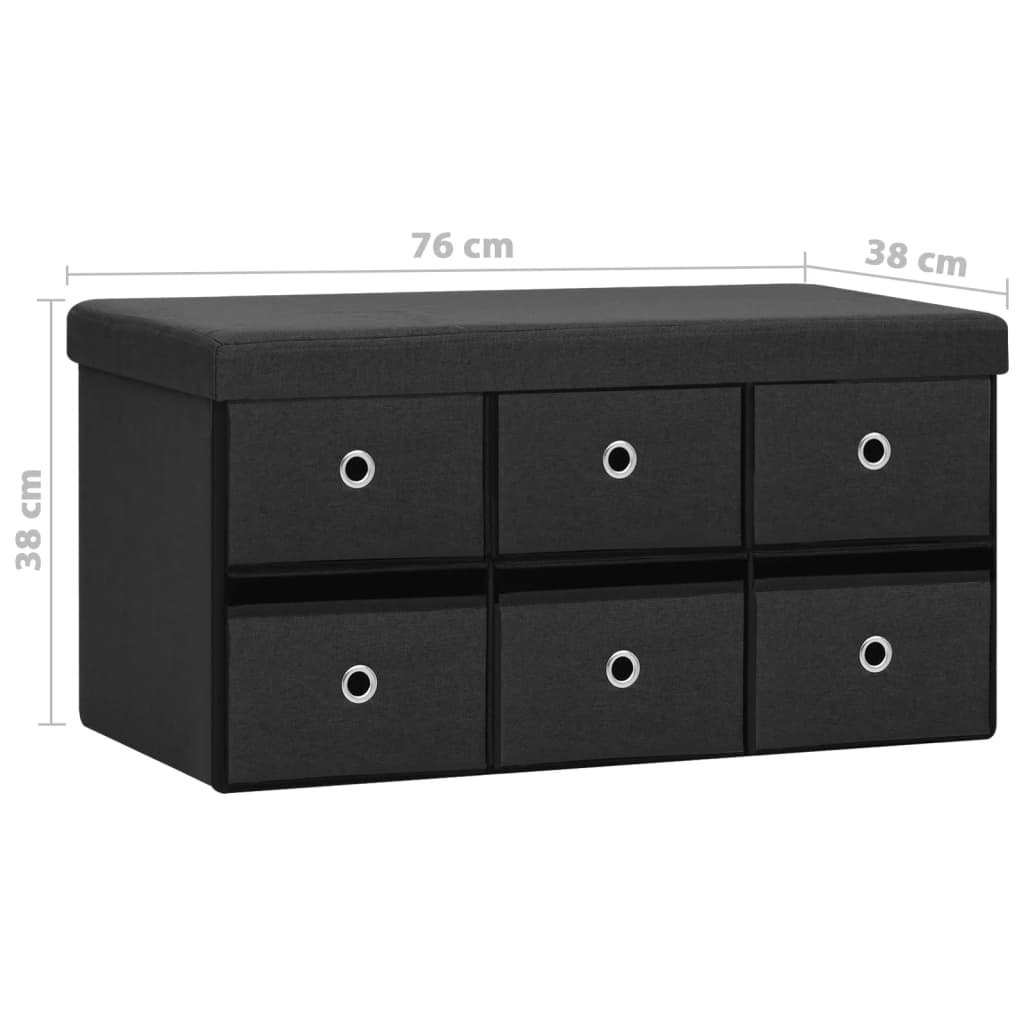 Banc de rangement pliable Noir 76x38x38 cm Faux lin Bancs coffres vidaXL   