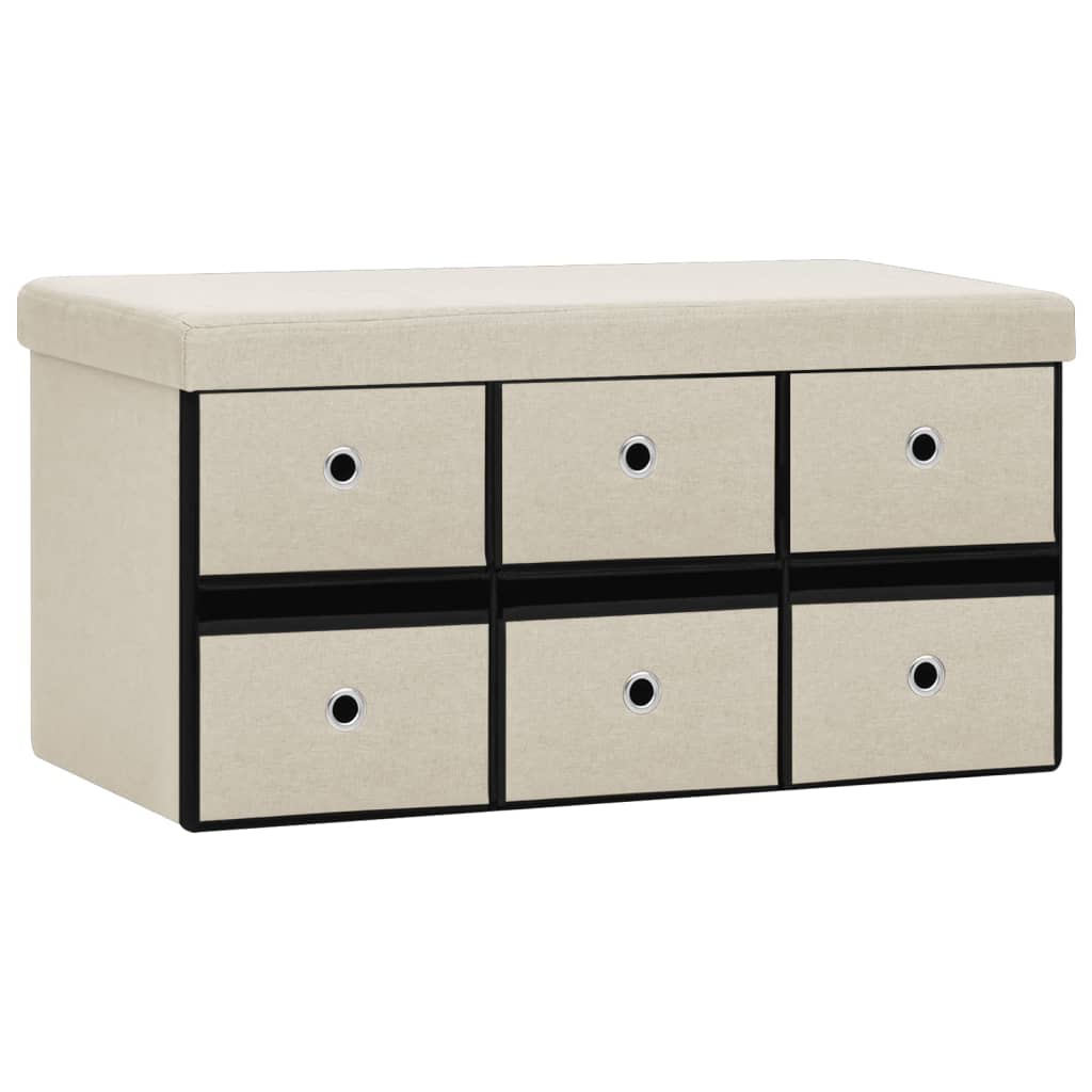 Banc de rangement pliable Blanc crème 76x38x38 cm Faux lin Bancs coffres vidaXL   