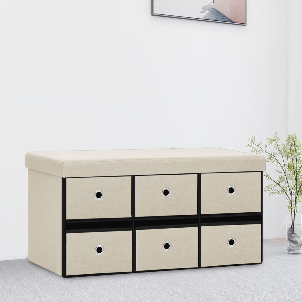 Banc de rangement pliable Blanc crème 76x38x38 cm Faux lin Bancs coffres vidaXL   