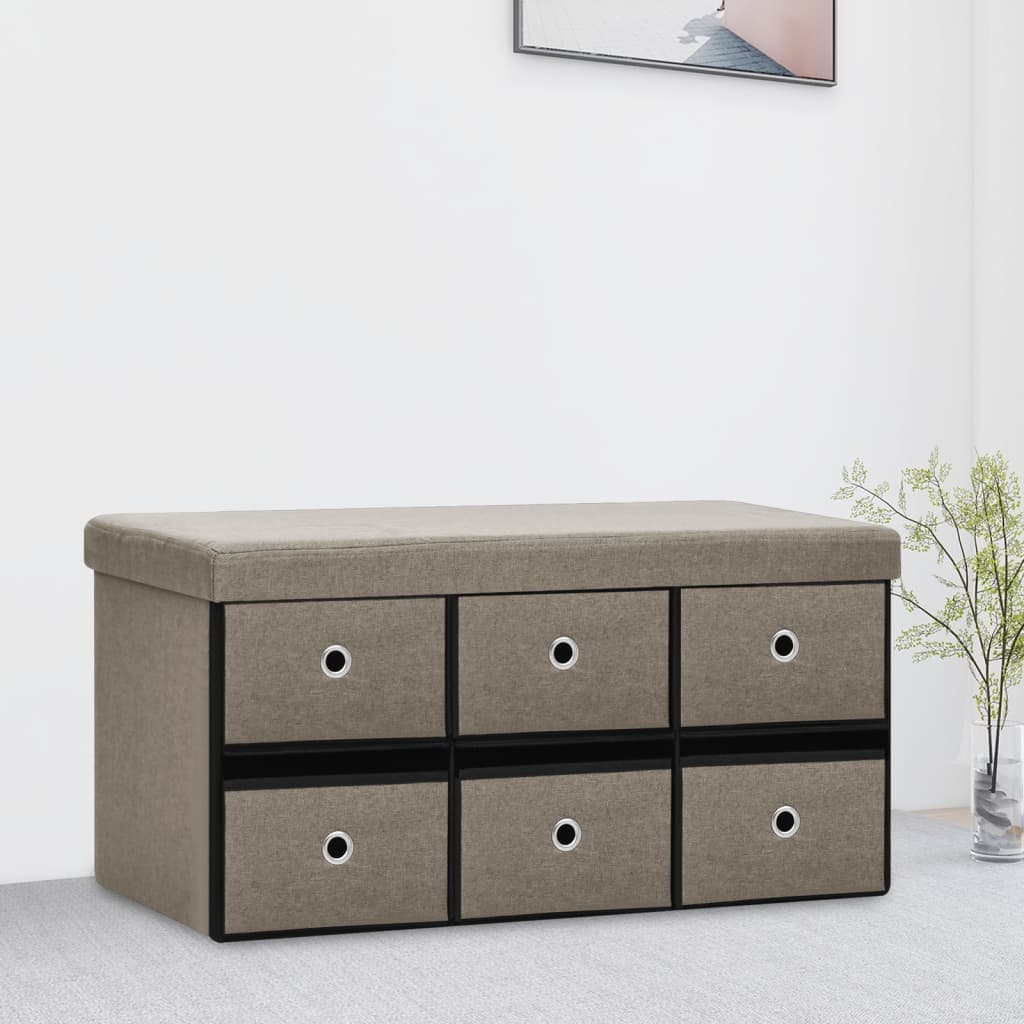 Banc de rangement pliable Taupe 76x38x38 cm Faux lin Bancs coffres vidaXL   