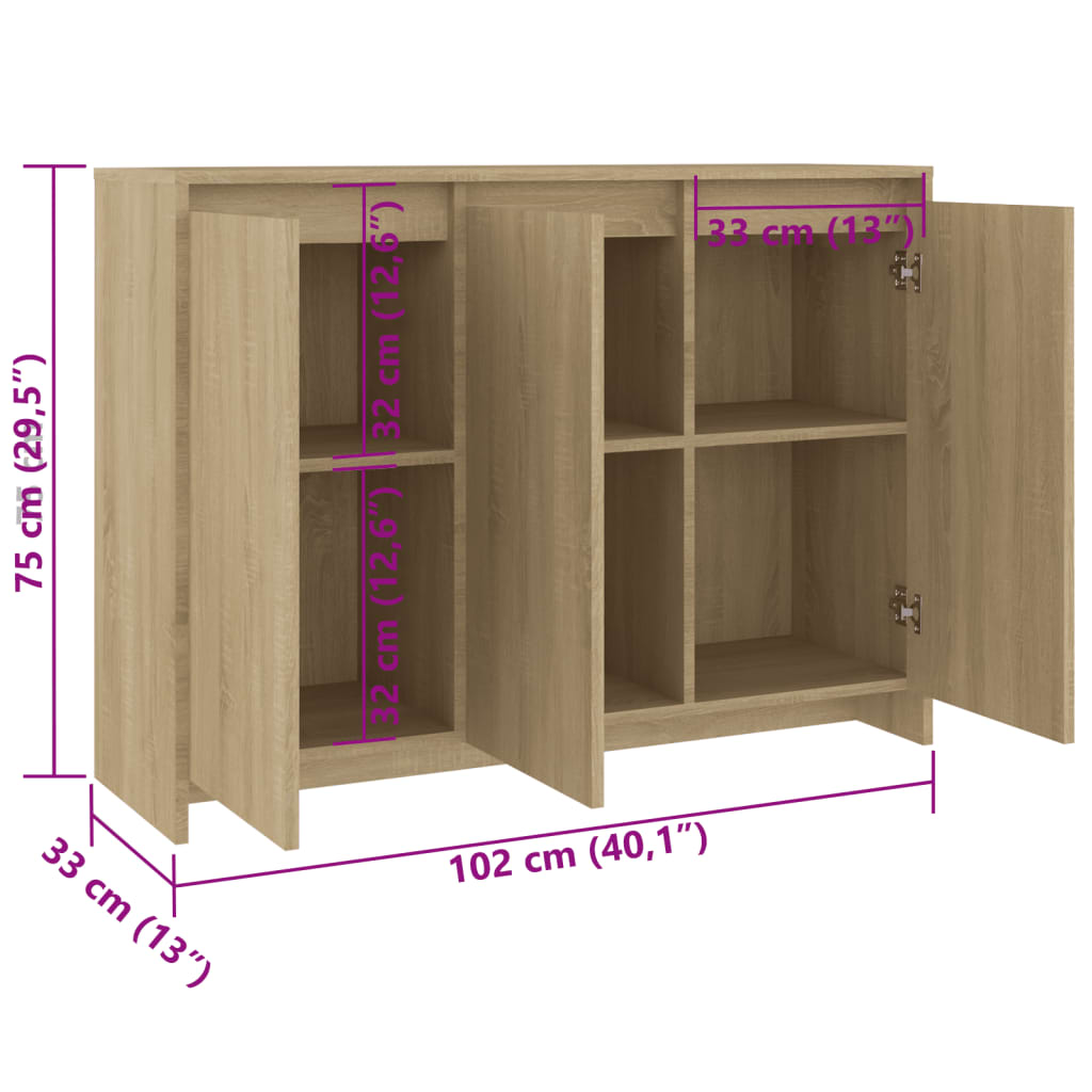 Image Buffet Chêne sonoma 102x33x75 cm Bois d'ingénierie | Xios Store SNC vidaXL Xios Store SNC