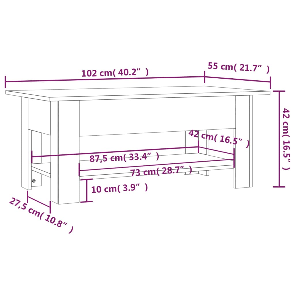 Table basse blanc 102x55x42 cm bois d'ingénierie Tables basses vidaXL