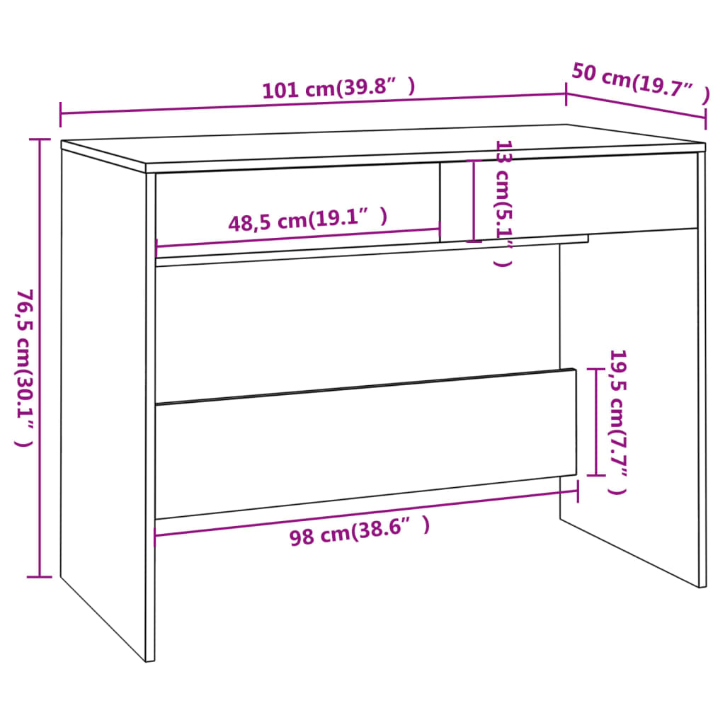 Bureau Chêne fumé 101x50x76,5 cm Aggloméré Bureaux vidaXL   