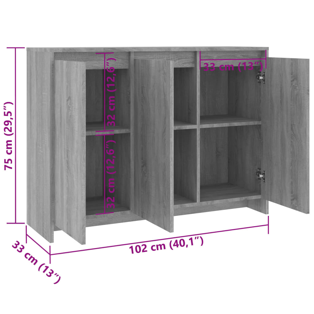 Image Buffet Sonoma gris 102x33x75 cm Bois d'ingénierie | Xios Store SNC vidaXL Xios Store SNC