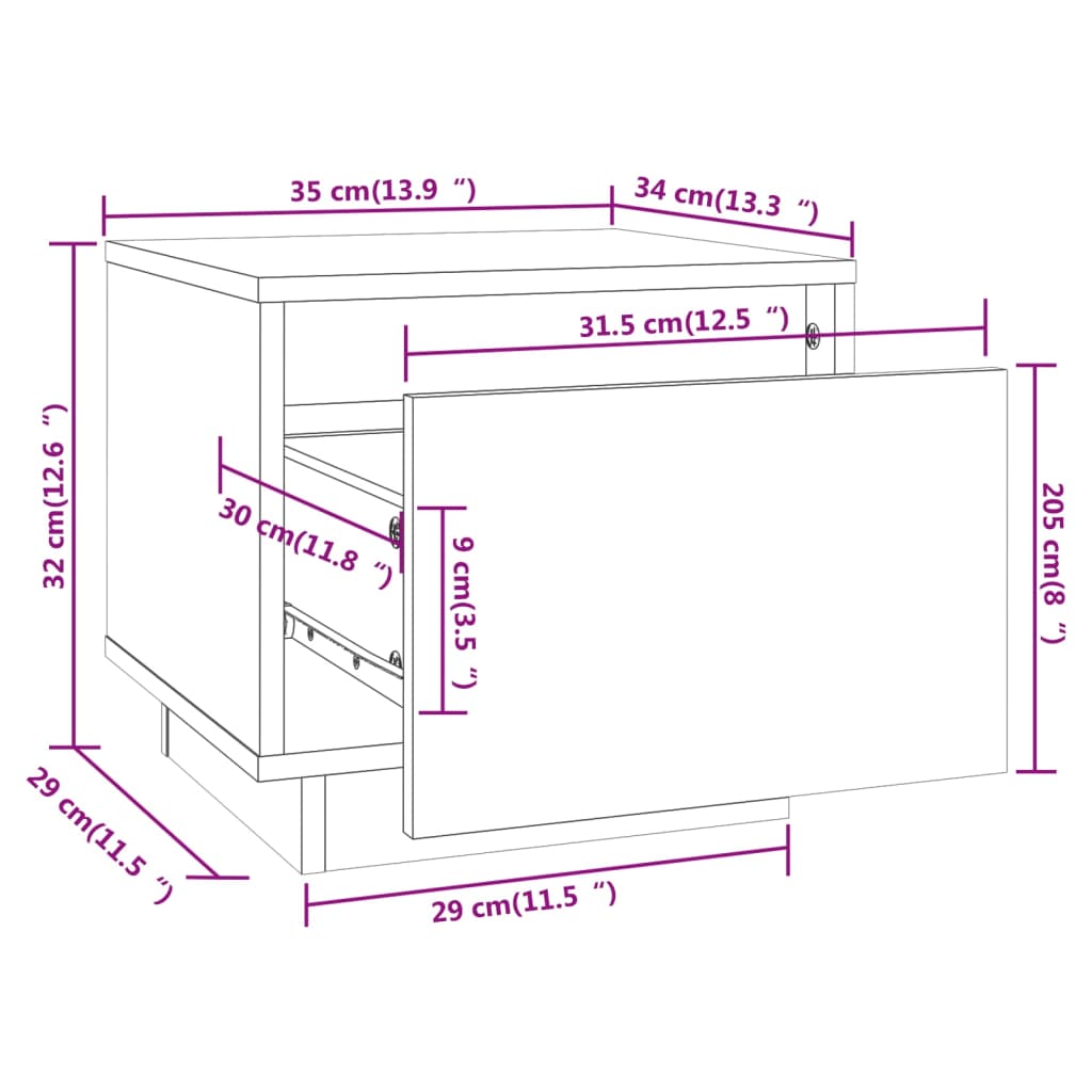 Table de chevet 35x34x32 cm Bois de pin solide Tables de chevet vidaXL   